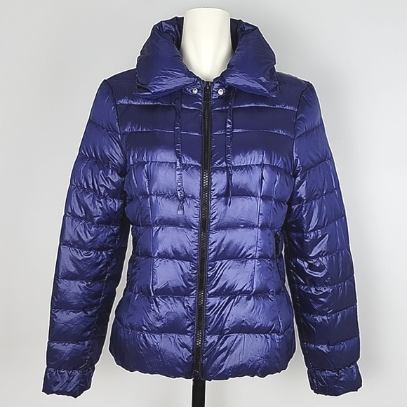 Zara Woman Down Puffer Jacket Electric Purple Roll Up Hood Size Large - Picture 2 of 16